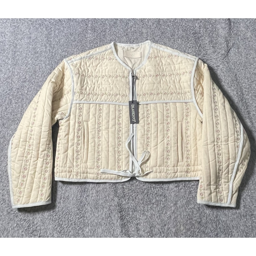BLANKNYC Quilted Cropped Jacket Floral Womans Small Cream Floral